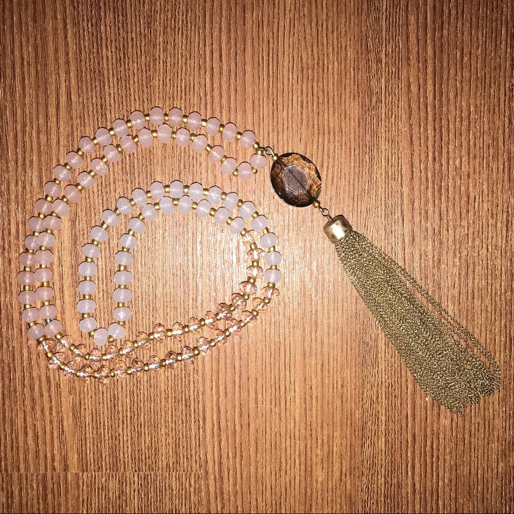 Loft | Pink & Gold Long Tassel Necklace